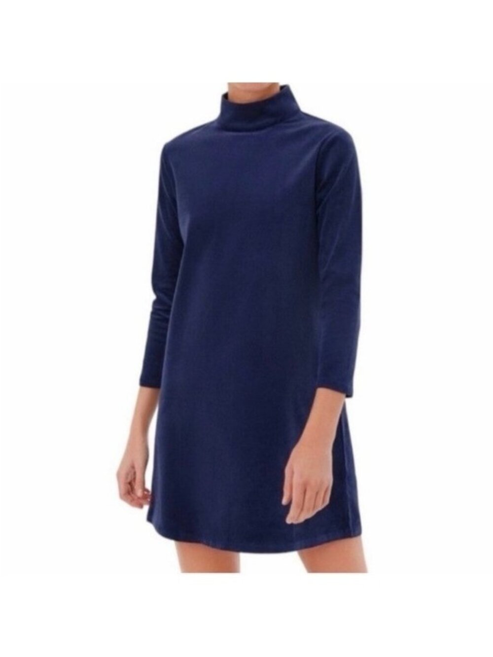Tuckernuck Blue Corduroy Mock Neck Long Sleeve Mini Shift Dress, Size XS
